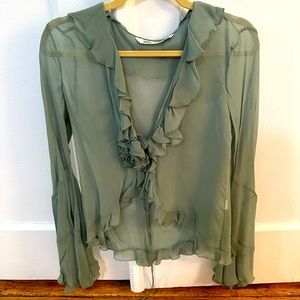 Zara Sheer Floral Top in Green